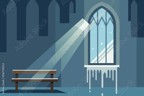 vector illustration of a bench in the morning