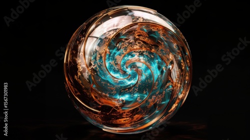 
Abstract 3D Render of a Swirling Copper and Blue Orb