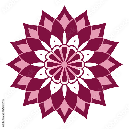 An elaborate mandala with petal-like radial forms and flowing bold lines, rich in ornamental detail.
