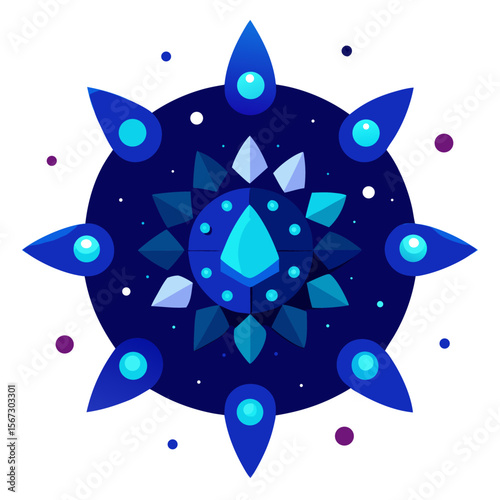 A cosmic mandala of blue crystalline patterns glowing among stars, floating in the depths of space.