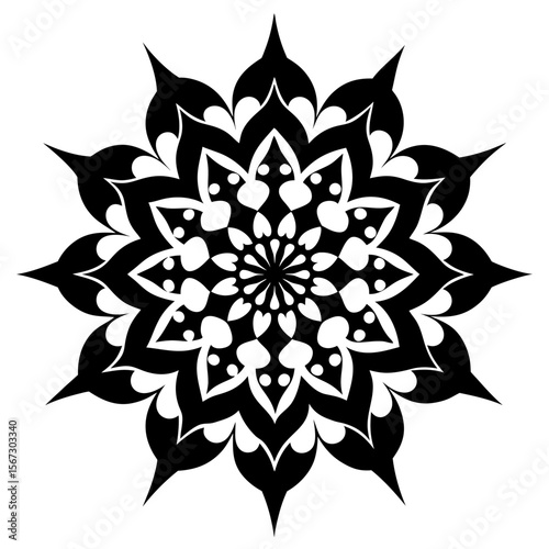 Monochrome mini mandalas, each uniquely symmetrical and artfully composed, presented as a cohesive set.