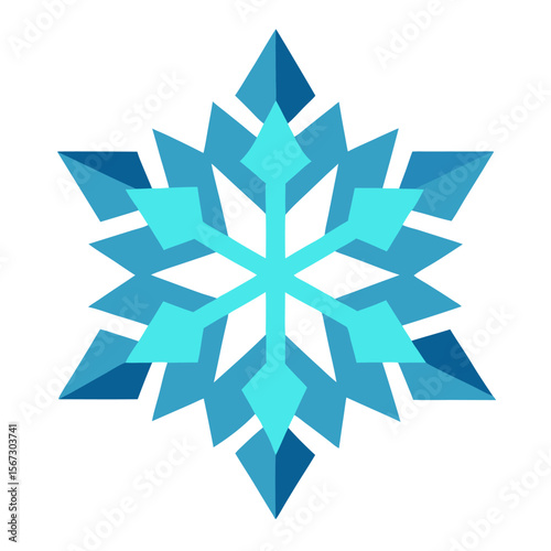 - A cool-toned, fractal mandala shaped like a snowflake, with sharp, pointed edges and translucent, frosty textures.