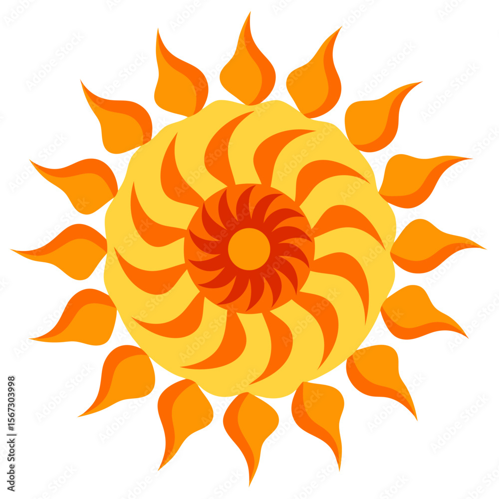 Naklejka premium Fiery Radiant Mandala with Swirling Sunburst Patterns