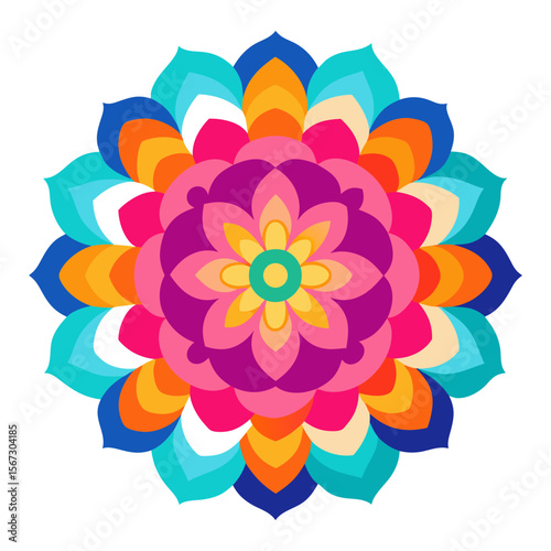 Psychedelic Floral Mandala with Multilayered Color Flow