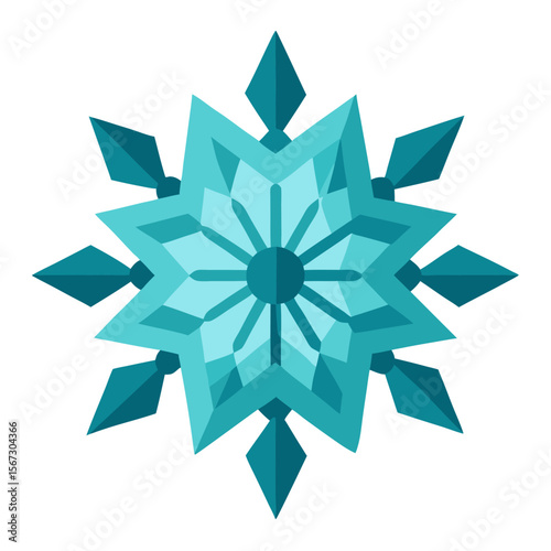 2. A cool-toned, fractal mandala shaped like a snowflake, with sharp, pointed edges and translucent, frosty textures.