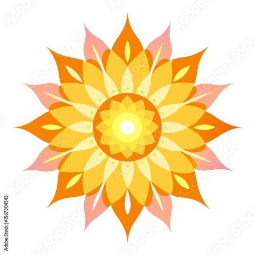 27. A mandala formed of sun-like patterns, emitting a glowing, radiant aura with swirling petal shapes and luminous intensity.
