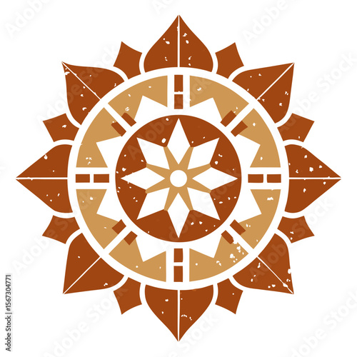 11. An ancient, worn mandala design with earthy tones and faded geometric patterns, giving a rustic, vintage appearance.