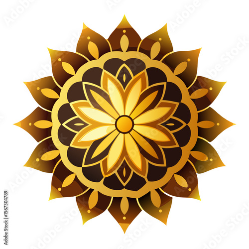 14. A golden, luminous mandala with floral patterns, delicately glowing on a dark background, symbolizing spiritual enlightenment.
