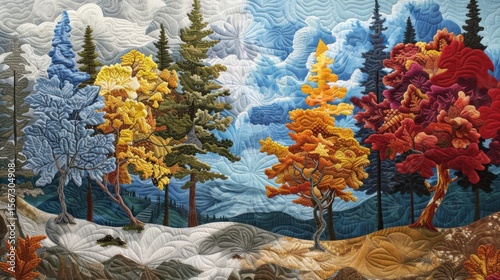 
Three Dimensional Landscape Quilt Featuring Four Seasons