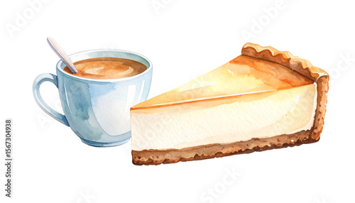 Illustration aquarelle de café et de cheesecake