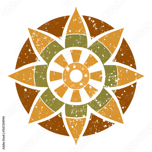 40. A richly textured mandala featuring natural elements like leaves, vines, and petal forms in earth tones.