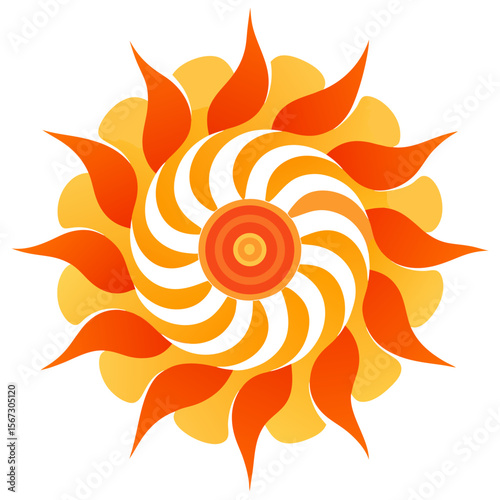 - A radiant, fiery mandala with swirling, vibrant orange and yellow patterns, resembling a solar bloom of light and warmth.