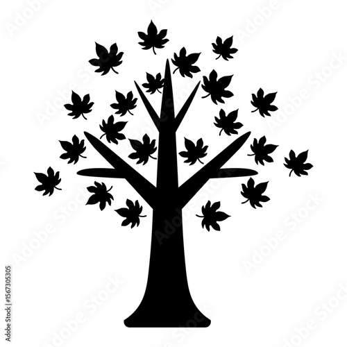 紅葉した秋の木のシルエット