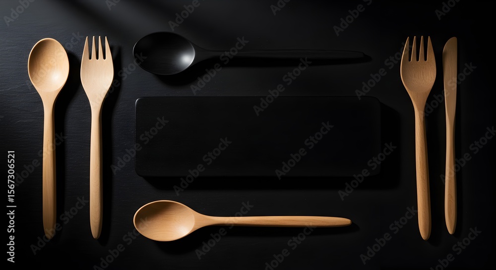 Golden utensils and modern tableware, showing a minimalist and elegant setting for dining. Golden utensils and modern tableware, showing a minimalist and elegant setting for dining.