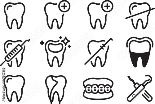 Vector Dental Icons:  Clean, Healthy, and Damaged Teeth Illustrations