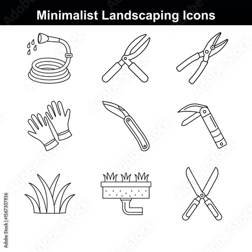 Garden  Landscaping Icons Clean Line Art Illustrations