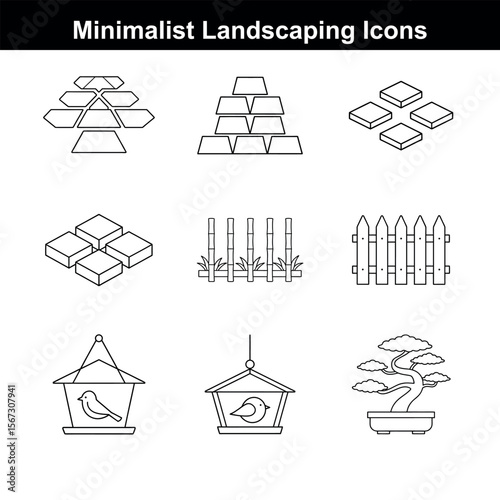 Garden  Landscaping Icons Clean Line Art Illustrations
