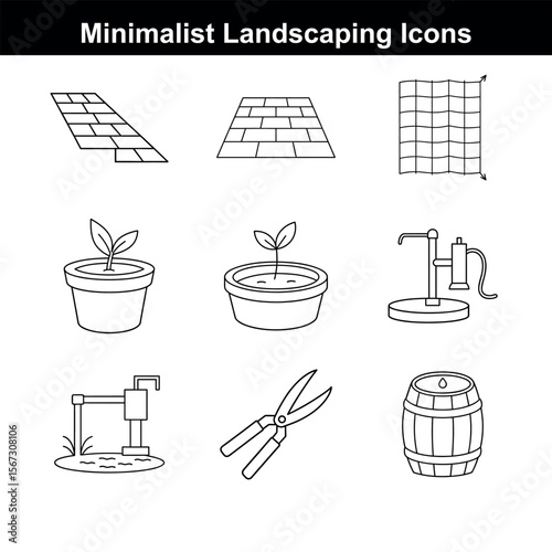 Landscaping Essentials  Minimal Line Icons for Garden and  Lawn