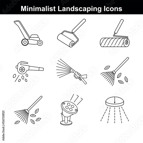 Landscaping Essentials  Minimal Line Icons for Garden and  Lawn