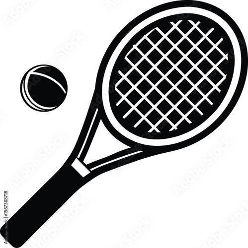 Vector Silhouette of Tennis Racket and Ball