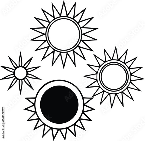 Abstract Sunburst Design Interlocking Solar Symbols, Celestial Art