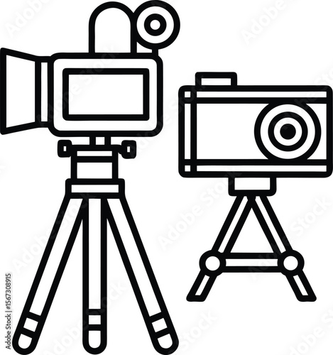 Vintage Film Camera and Modern Digital Camera on Tripods A Blend of Classic and Contemporary Photography