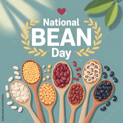 Vibrant illustration of various bean types arranged in a circular pattern around the text 
