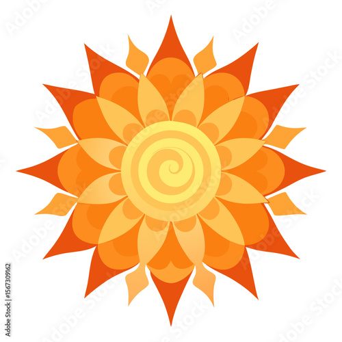20. A mandala formed of sun-like patterns, emitting a glowing, radiant aura with swirling petal shapes and luminous intensity.