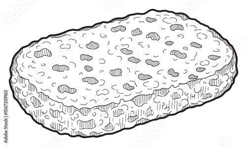 Monochrome Illustration of a Rectangle Sponge with Rounded Edges and Porous Texture