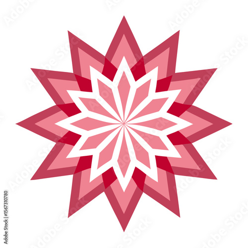 - A star-shaped mandala with intricate petal details and pointed edges, resembling a blossoming geometric flower.