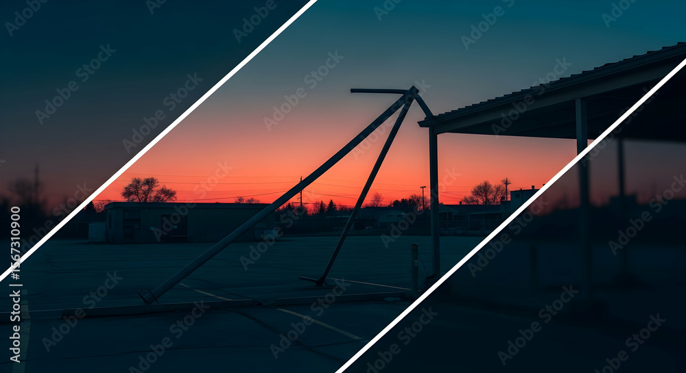 Fototapeta premium Urban Evening Serenity Empty Parking Lot Silhouette Against Colorful Horizon View