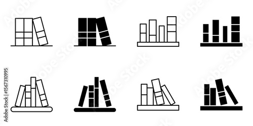 bookshelf, books, library icon set