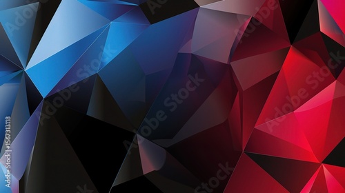 A dark background with red and blue polygonal shapes，abstract wallpaper for your project or presentation.