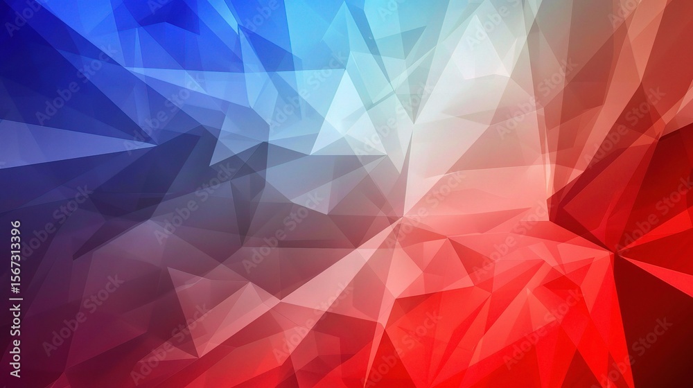 Obraz premium Vector presentation design illustration with a background featuring a red, white, and blue color scheme and polygonal shapes..
