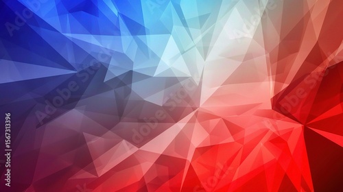 Vector presentation design illustration with a background featuring a red, white, and blue color scheme and polygonal shapes..