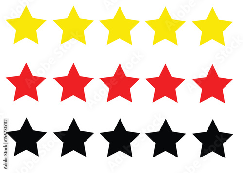 Five yellow stars above five red stars on a black background indicating a rating system display