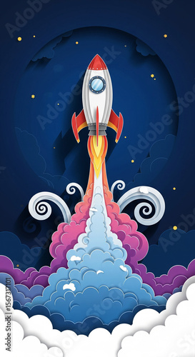 rocket portrait wallpaper launching with colored paper stack style