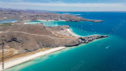 Balandra Beach from Above: Aerial Drone View of Turquoise Waters in La Paz Baja California Sur, Mexico