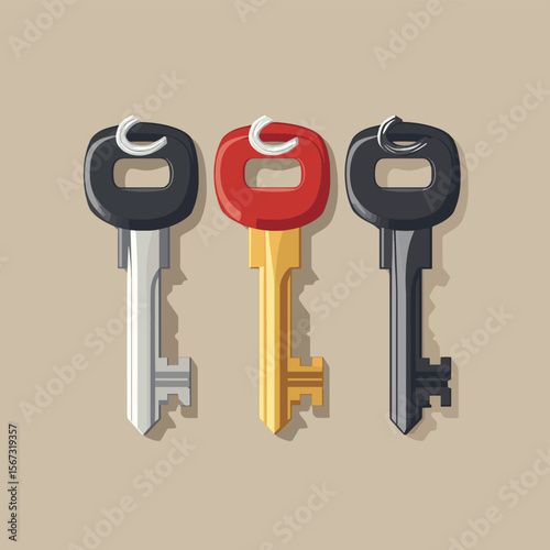 three keys from the apartment illustration, vector style simple color