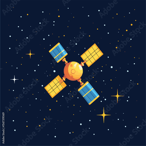 Vector satellite concept in flat style, vector style simple color