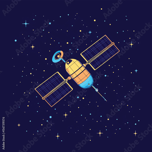 Vector satellite concept in flat style, vector style simple color