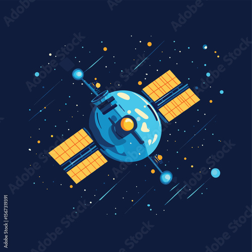 Vector satellite concept in flat style, vector style simple color