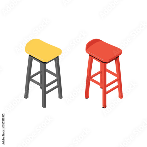Isometric Bar Stools in Yellow and Red Color