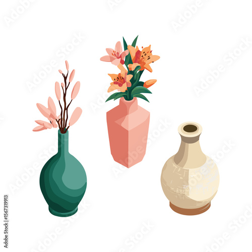 Decorative Flower Vases Isometric Set