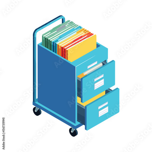Isometric File Cabinet with Books and Binders