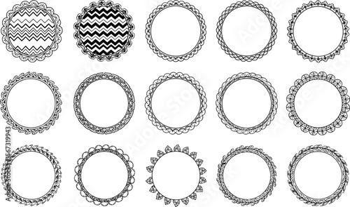 Collection of decorative circular frames with intricate borders and patterns