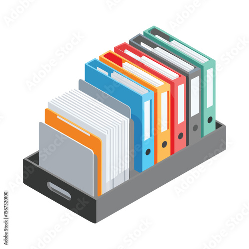 Isometric Office Folder Organizer with Documents