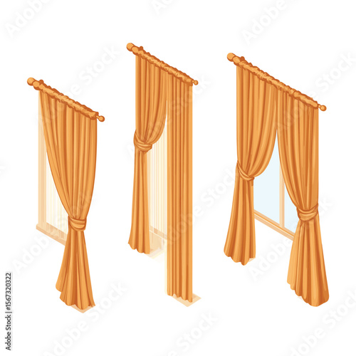 Orange Curtain with Rod Isometric