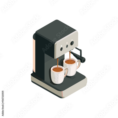 Isometric Espresso Machine Making Coffee