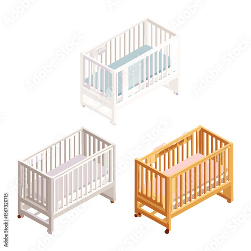 Isometric Baby Cribs in Wooden and White Finish